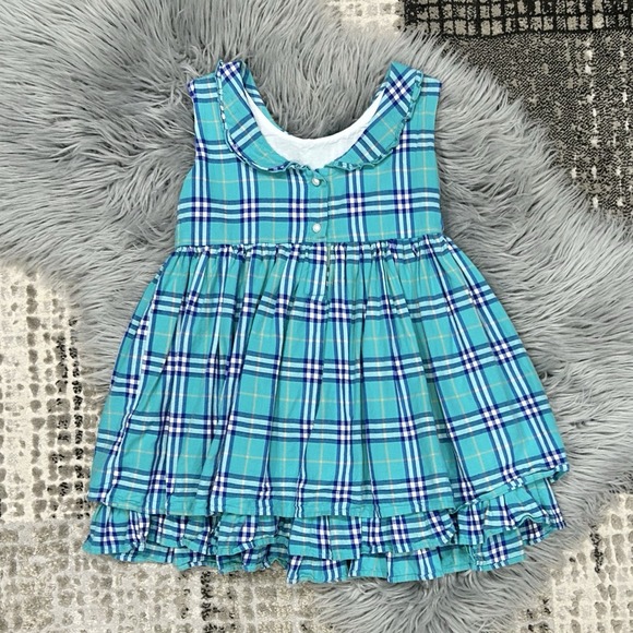 Sweet Honey Girls Double Layer Teal Blue Plaid Collared Flowy Top‎ Size 8Y - Picture 4 of 5